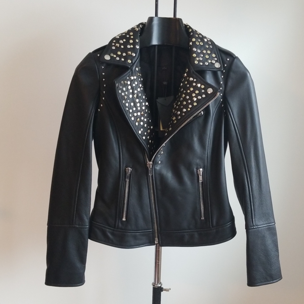 Rachel Zoe Black Studded Leather Size 4 Jacket NWT!